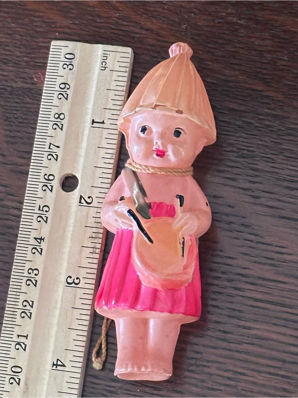 Antique 1930s Japan Celluloid Girl Christmas Ornament 4.25” Hand Painted Rare